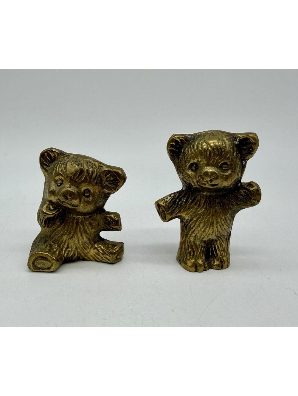 Vintage Mini Brass Teddy Bear Figurine Set Of 2 Korea Paper Weights 2.5β Nursery